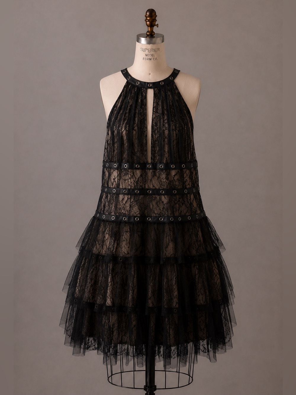 BCBGMAXAZRIA Black Lace & Tulle Grommet Dress | Size 6 - Picture 1 of 10